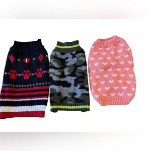 Dog Sweater Assortment - Pink Heart- Small, Camo - XS , Striped -S